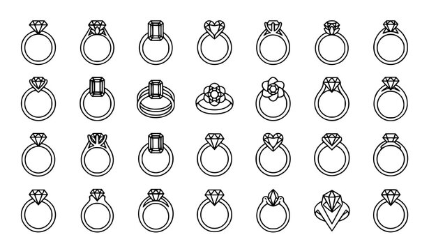 Elegant Diamond Engagement Ring Icons Collection with Luxury Bridal Jewelry Vector Designs