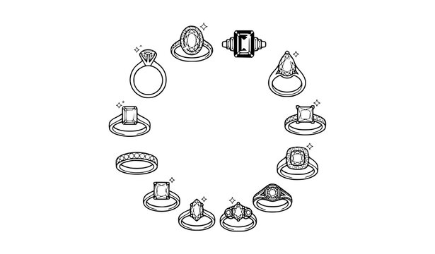 Premium Diamond Engagement Ring Vector Icon Set with Elegant Wedding Jewelry Symbols