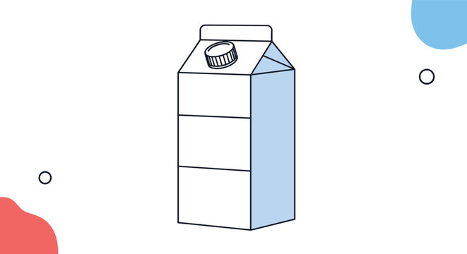 Simple white milk or juice carton box with a blue side and a screw cap isolated on a minimal white and colored background.