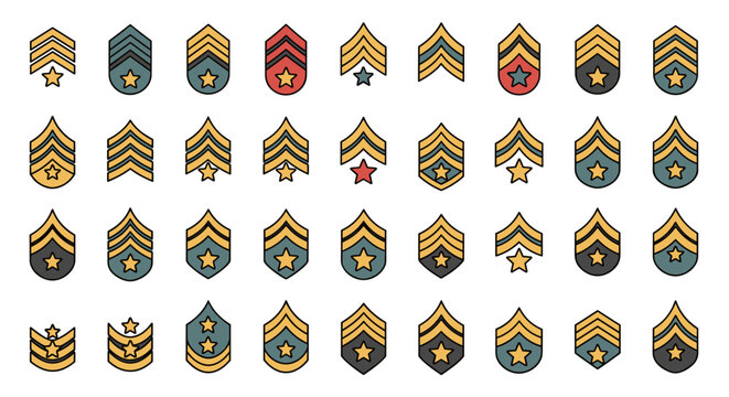 Collection of various military rank badges and insignia on a white background