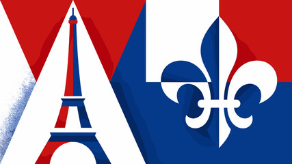 A stylized graphic design featuring the Eiffel Tower and a fleur-de-lis, set against a backdrop of red, white, and blue. © Ulum