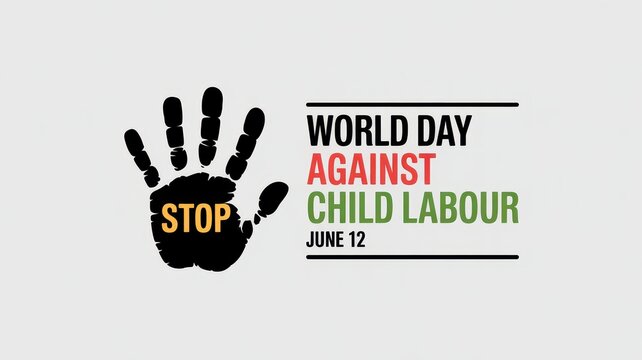 World Day Against Child Labour banner with stop hand symbol on light background