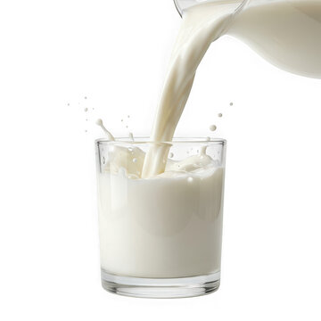 Fresh Milk Being Poured into Clear Glass on White Background Minimalist Style