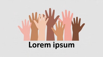 Fototapeta premium Diversity and inclusion concept with raised hands of different skin tones and placeholder text