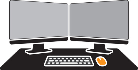 Fototapeta premium Stylized Dual Monitor Workstation — A Modern Graphic Symbol of Productivity, Technology, and Focus