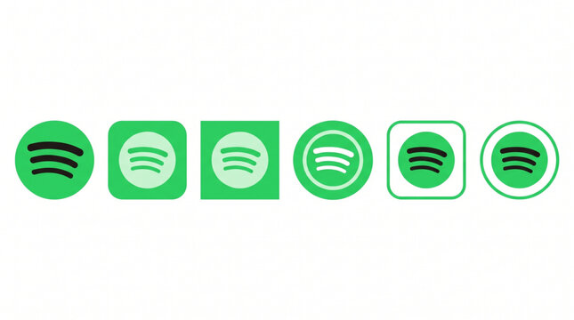 Spotify logo icons set, green music streaming app symbol collection for social media and website UI design, vector illustration of digital audio player brand identity for mobile interface UX pack.