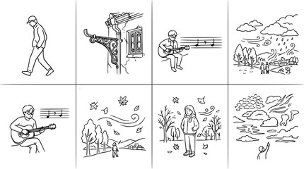 Obraz premium A vibrant illustration combining music themes and emotional contexts, capturing the essence of human experience in connection with nature and sounds.