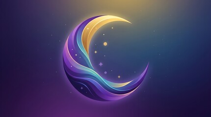 Naklejka premium Abstract crescent moon with colorful waves on gradient background