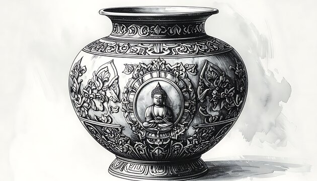 Buddha Ornate Metallic Decorative Vase.