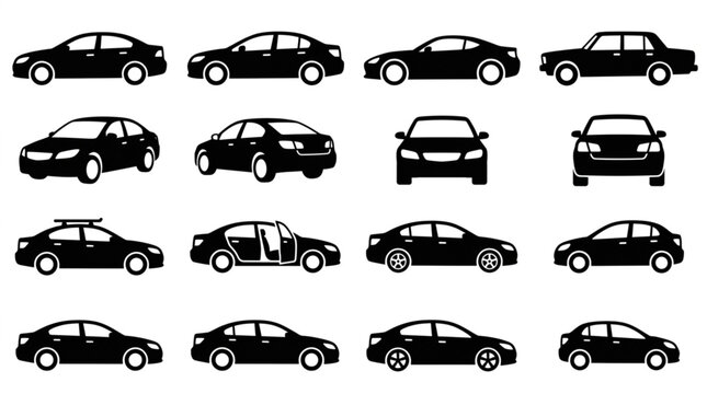 Collection of Car Silhouettes Various Angles and Models.