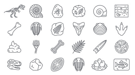 Fossil icons set with dinosaur bone. © Sania