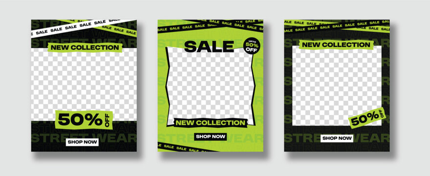 Streetwear Fashion Sale Instagram Post Template Set, Urban New Collection Social Media Banner Design