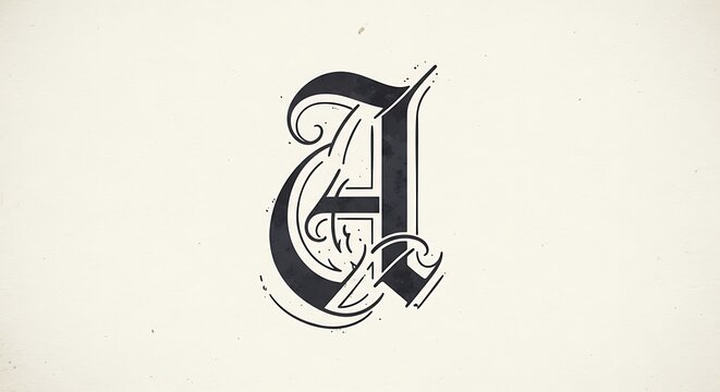 Ornate capital letter 'A' with vintage flourishes on cream