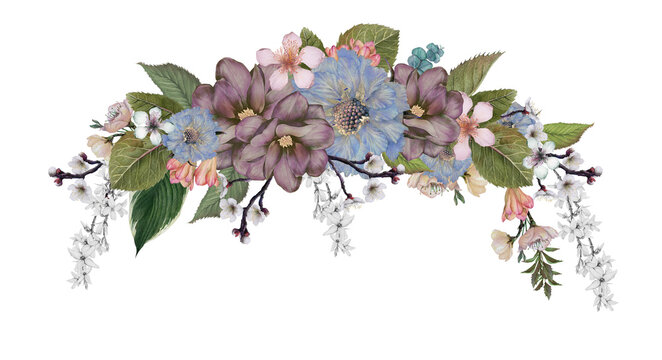 Luxury Botanical Floral Header with Transparent Background
