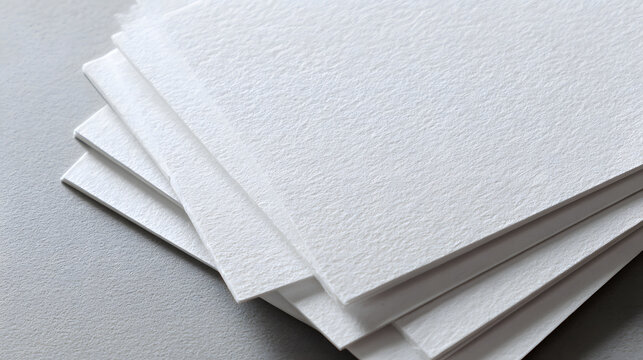Thick textured stationery paper sheets stacked on neutral surface with soft lighting highlighting fibrous deckle edges and subtle shadows, evoking calm and tactile minimalism