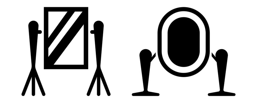 Minimal wooden framed mirror icon silhouette vector illustrations