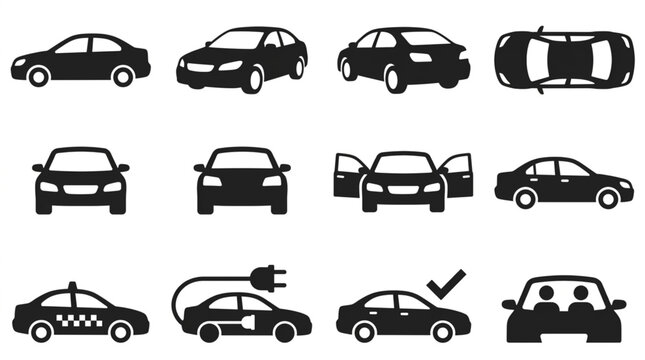 Collection of Car Icons and Silhouettes.