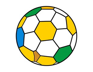 Fototapeta premium Colorful soccer ball with hexagonal and pentagonal panels in yellow, green, blue, and white