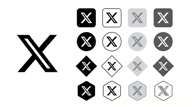 X social media network icons logo vector set. Formerly Twitter app icon collection for UI design elements. Minimalist black white grayscale symbols for website and mobile application profile.