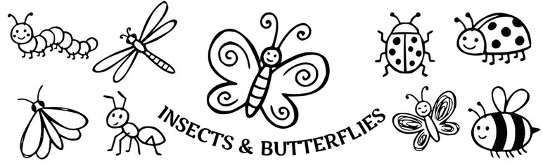 Insects and butterflies Doodle Vector Illustration © iamabduss