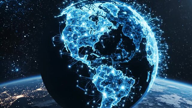 Glowing digital globe in space ideal for tech startups and software commercial themes
