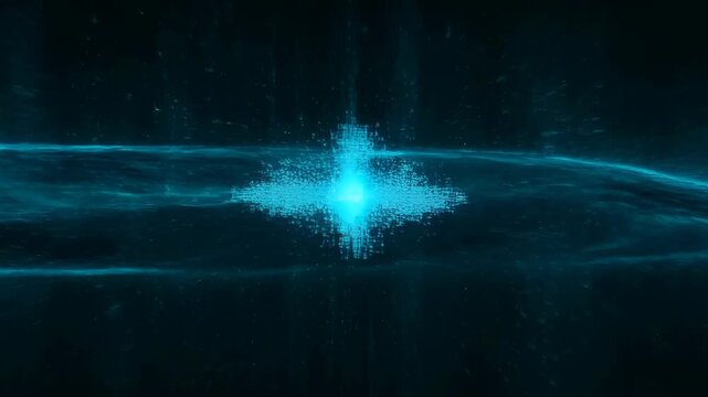 Digital data line with virus and hack in music technology glow on dark background, abstract network wave and cyber security concept with digital sound line, data wave, energy space abstract effect