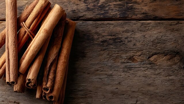 cinnamon sticks on wooden background