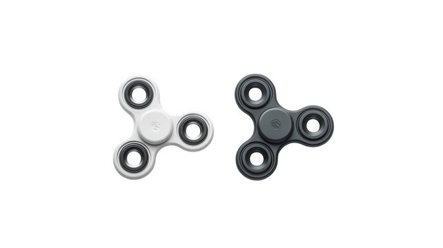 White and black fidget spinners isolated on transparent background