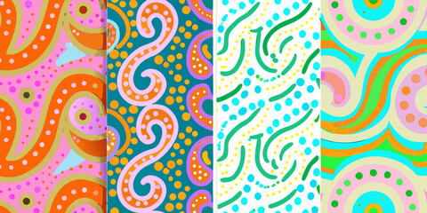 Naklejka premium abstract wavy panels four vertical strips of colorful retro patterns