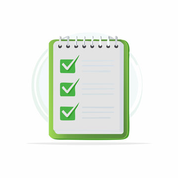 Vibrant green notepad illustration featuring multiple completed tasks with prominent checkmarks for success