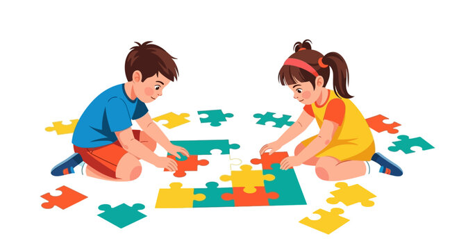 Children playing with puzzle pieces.