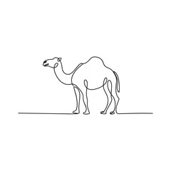 Fototapeta premium Single line drawing of standing camel silhouette for desert nature and wildlife illustration.