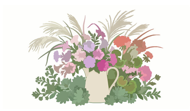 Elegant garden flower composition vector with petunia geranium and sedum isolated on white background