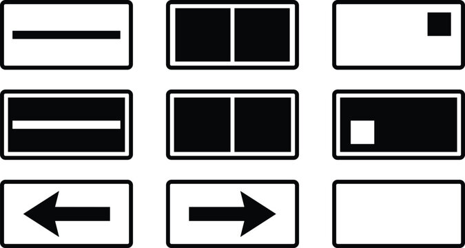 Minimalist User Interface Control Button Icon Set Featuring Toggle Switches Navigation Arrows and Slider Elements for Web Apps and Mobile Dashboard Navigation Designs