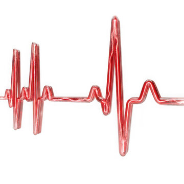 Red ECG heartbeat line in continuous wave pattern on transparent background medical illustration