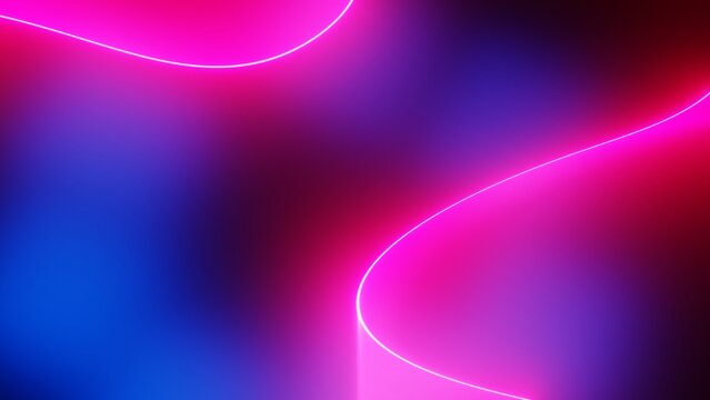 Futuristic cyberpunk background with magenta neon wave lines on dark blue backdrop