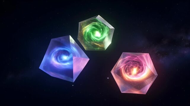 Crystal star deep space blue shimmering galaxy prism orbit cosmic glow with vortex abstract scene glowing color dark background and blue crystal star deep space shimmering galaxy vortex green pink