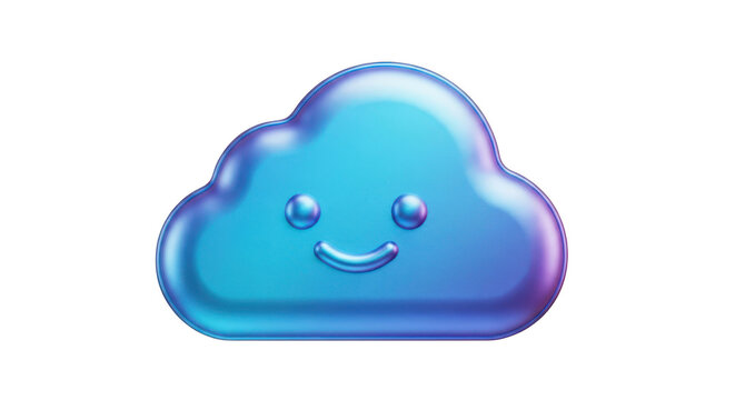Cute smiling blue gradient cloud icon isolated on a white background