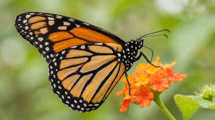 Obraz premium Macro photography of a monarch butterfly on an orange flower