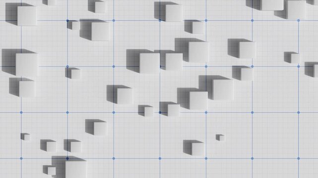 Grid pattern with cube blocks, abstract geometric background, white square layout, abstract geometry design, Seamless animation