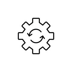 Obraz premium System update, settings refresh. Maintenance cycle. Cogwheel and renew arrows. Pixel perfect, editable stroke vector icon