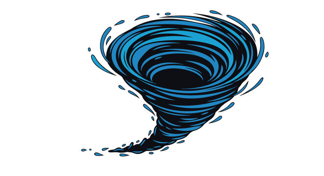 Powerful blue tornado or water whirlpool illustration capturing the dynamic motion and force of natural disasters for meteorology themes.