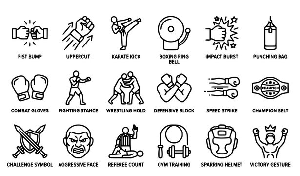 Combat Sports Outline Icons Collection with Editable Stroke Vector Design