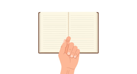 Obraz premium Hand holding open book, educational illustration, vector icon, reading concept, school symbol
