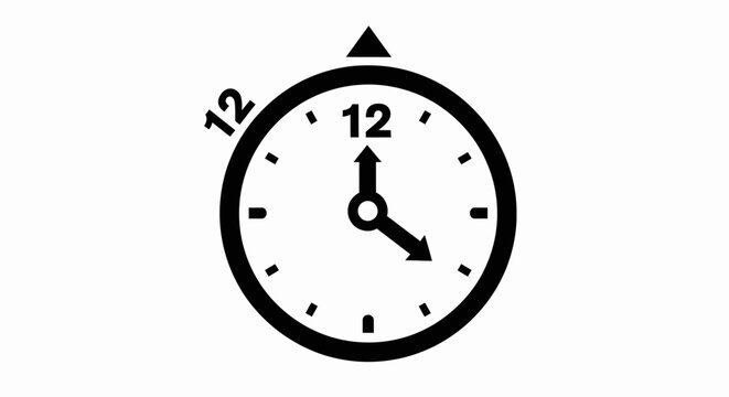 Black clock icon showing time with top arrow pointer.