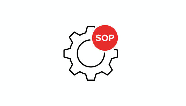 Standard Operating Procedure, SOP, gear icon, business process, workflow symbol, vector illustration