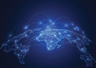Global network connections with a world map illustration in blue tones © GRAPHIC ZONE