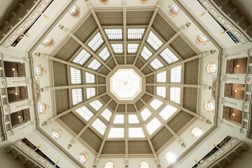 Low angle view of a Melbourne Library architectural dome ceiling © Ben