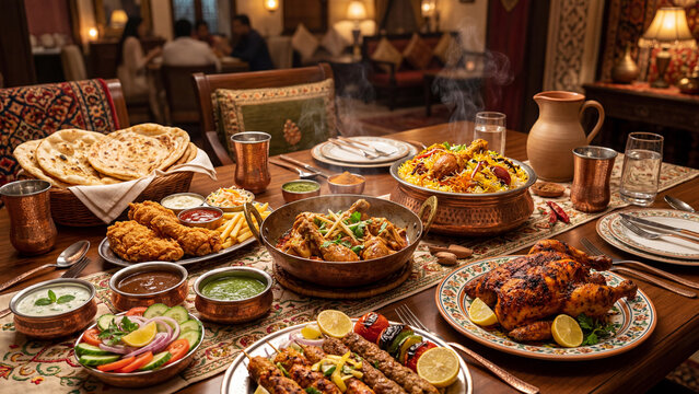 South Asian Food Feast, Biryani Karahi Chargha Broast Spread