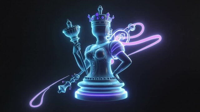 Futuristic Holographic Chess Queen with Neon Light Motion Effects